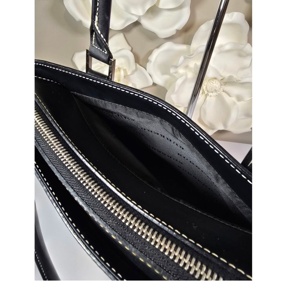 Burberry Zip Tote Grey/Black Cotton Check Handbag Leather Trim - Picture 4 of 6
